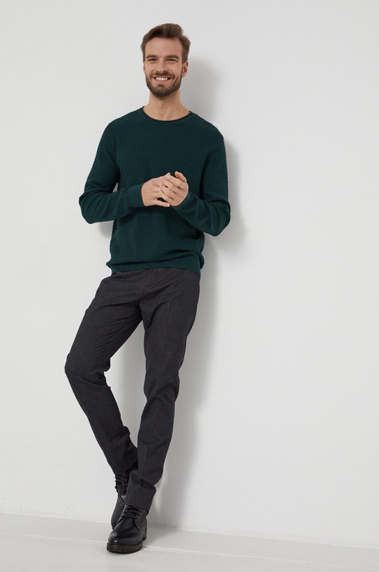 Sweter męski z gładkiej dzianiny zielony RW21.SWM093 zielony RW21