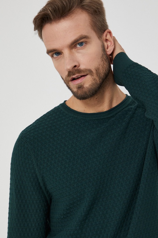 Sweter męski z gładkiej dzianiny zielony zielony RW21.SWM093
