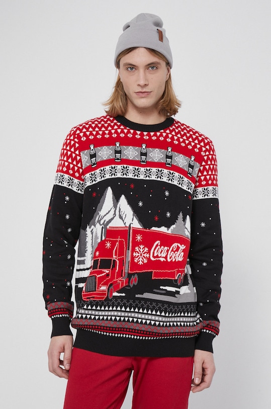 Sweter męski z motywem Coca-Coli czarny średniej grubości czarny RW21.SWMA50