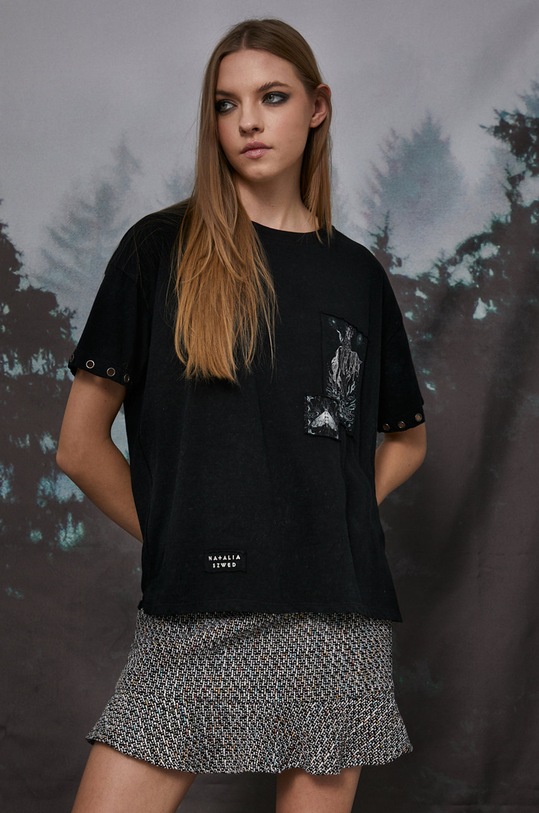 T-shirt damski bawełniany by Natalia Szwed czarny okrągły czarny RW21.TSD752