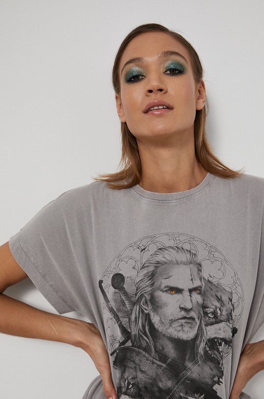T-shirt bawełniany damski z kolekcji The Witcher szary szary RW21.TSD856