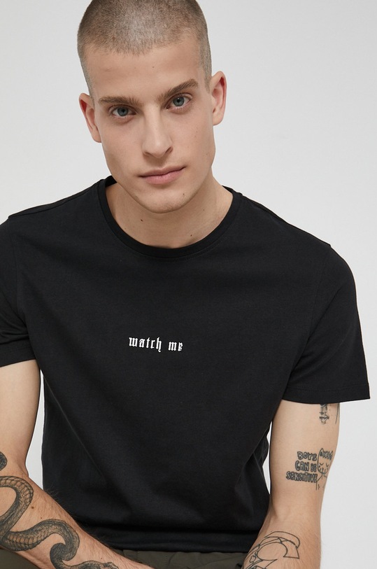 T-shirt bawełniany z nadrukiem czarny czarny RW21.TSM507