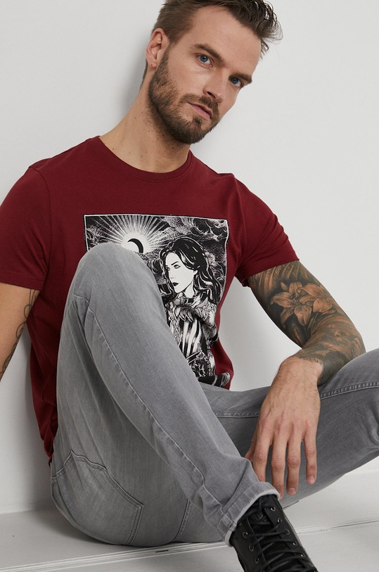 T-shirt bawełniany męski z kolekcji The Witcher bordowy RW21.TSM859 bordowy RW21