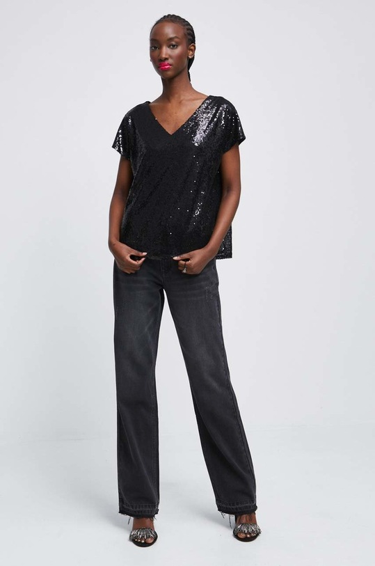 Blúzka dámska s flitrami čierna farba casual čierna RW22.BKDA01