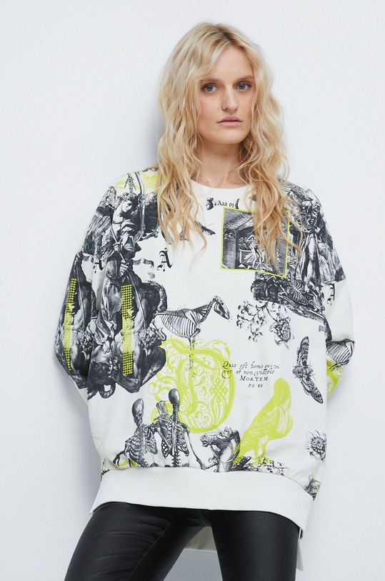 Bluza bawełniana damska wzorzysta beżowa beżowy RW22.BLD403
