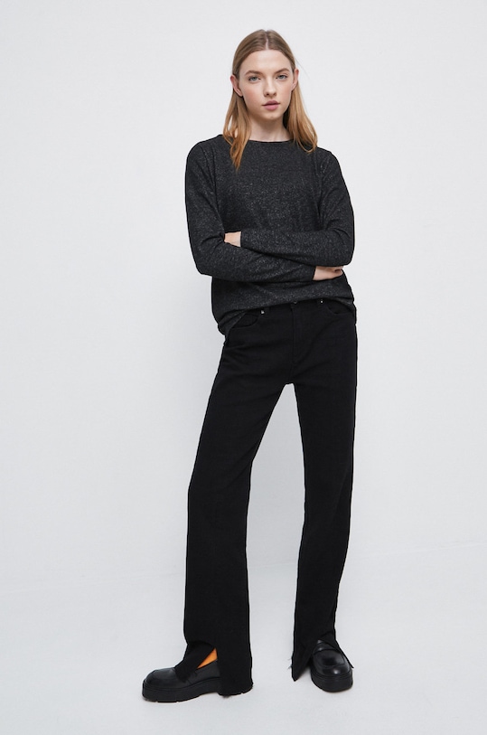 Longsleeve damski z melanżowej dzianiny szary RW22.BUD050 szary RW22