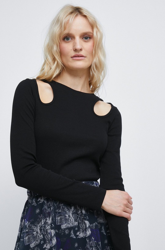 Longsleeve bawełniany damski prążkowany z domieszką elastanu czarny RW22.BUD401 czarny