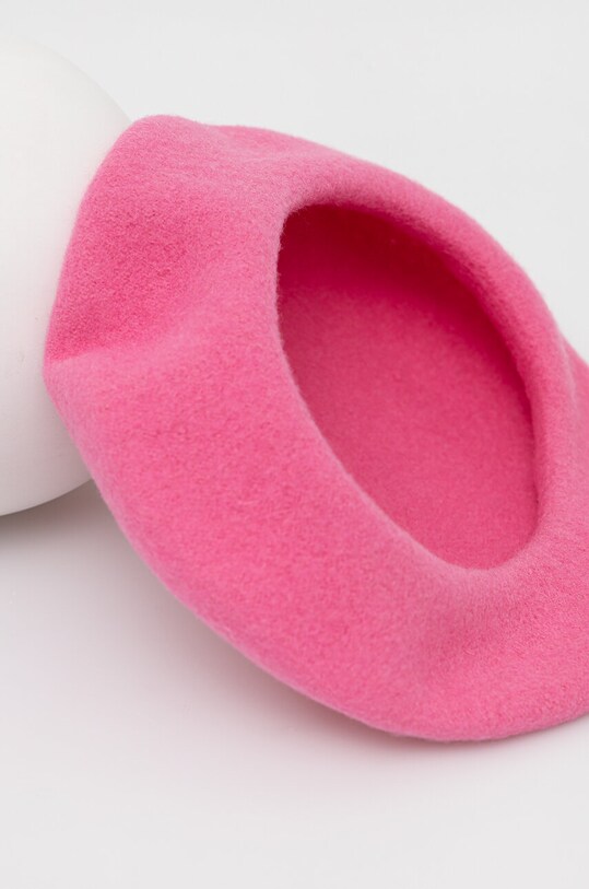 Beret wełniany damski różowy różowy RW22.CAD304