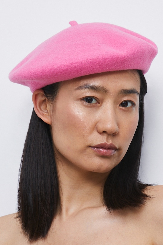 Beret wełniany damski różowy wełna różowy RW22.CAD304