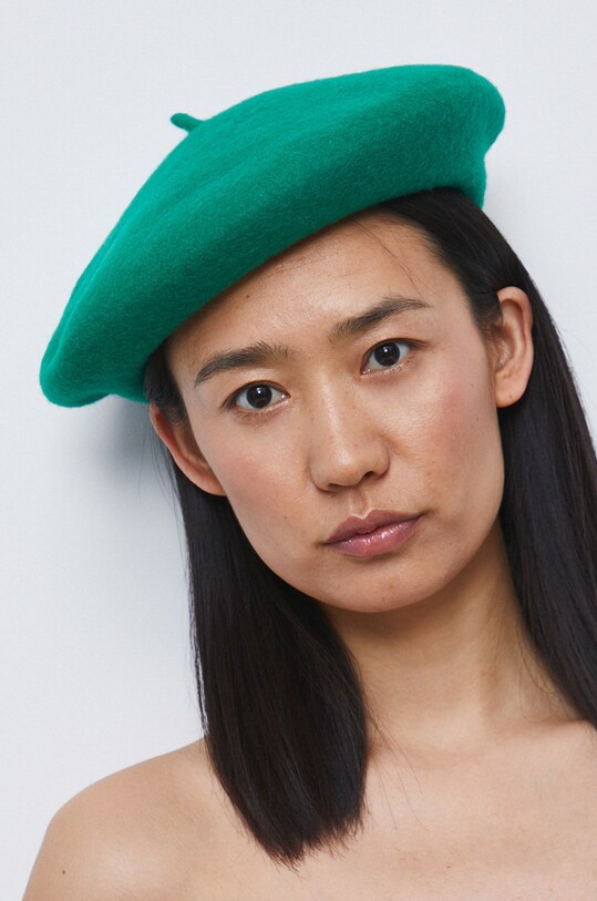 Beret wełniany damski zielony wełna zielony RW22.CAD304