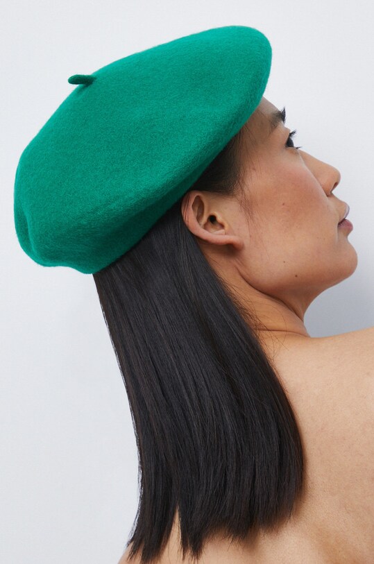 Beret wełniany damski zielony RW22.CAD304 zielony