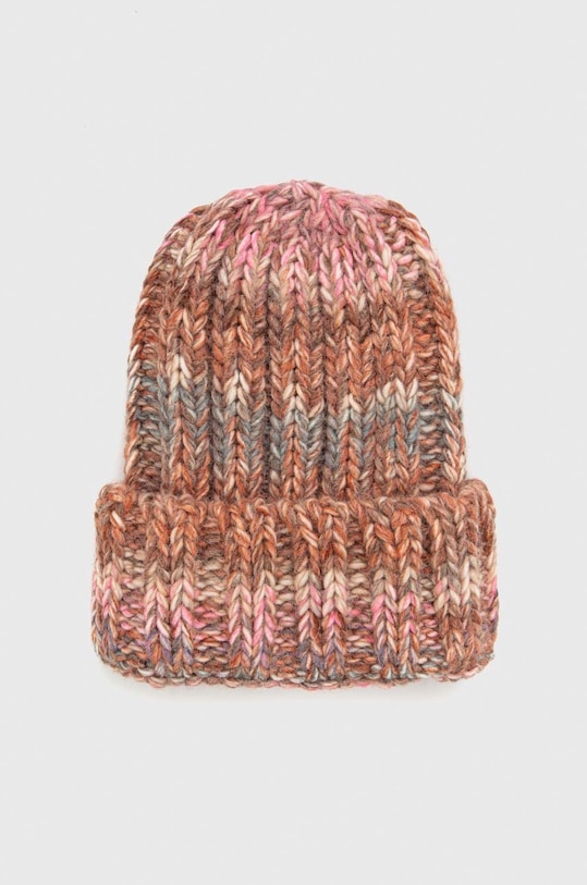 Czapka z domieszką wełny damska kolor multicolor gruba multicolor RW22.CAD908