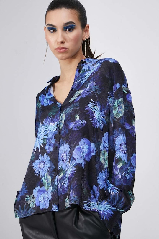 Koszula damska wzorzysta kolor niebieski casual niebieski RW22.KDDC00