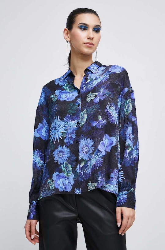 Koszula damska wzorzysta kolor niebieski niebieski RW22.KDDC00