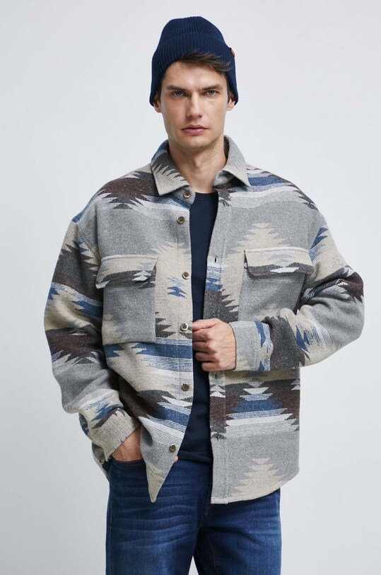 Koszula z domieszką wełny męska z kołnierzykiem klasycznym kolor multicolor RW22.KDM901 multicolor RW22