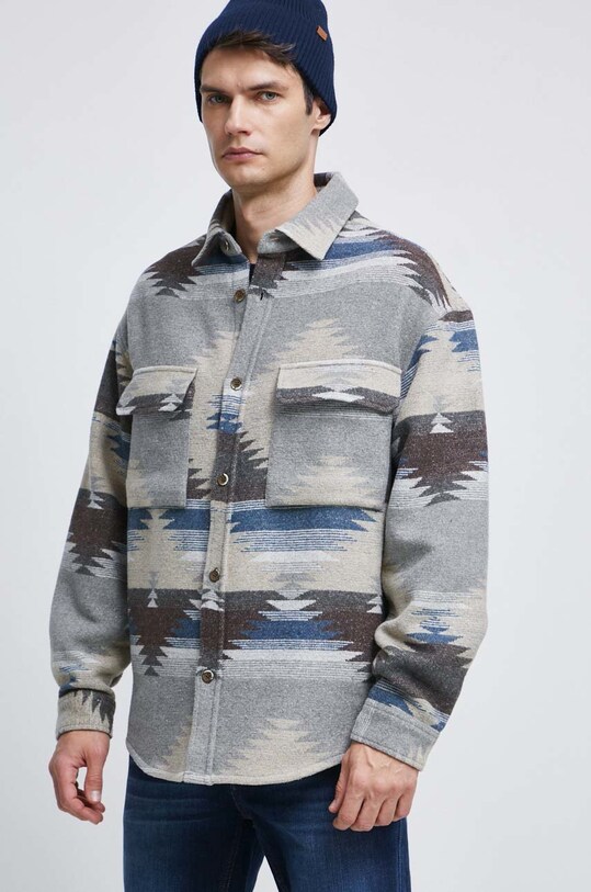 Koszula z domieszką wełny męska z kołnierzykiem klasycznym kolor multicolor multicolor RW22.KDM901