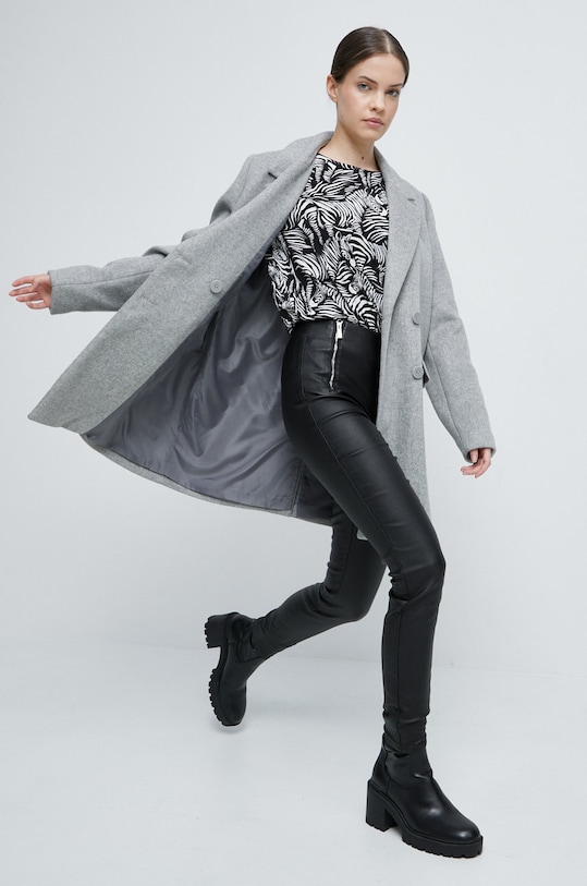 Płaszcz z domieszką wełny damski gładki szary RW22.KPD500 szary RW22