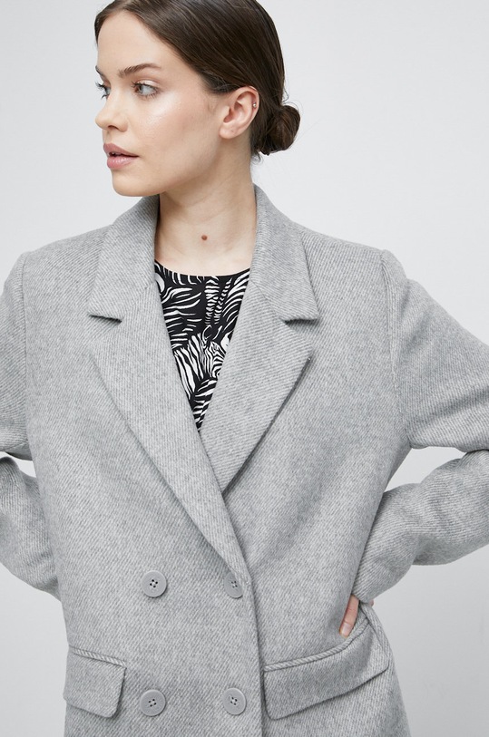 Płaszcz z domieszką wełny damski gładki szary szary RW22.KPD500