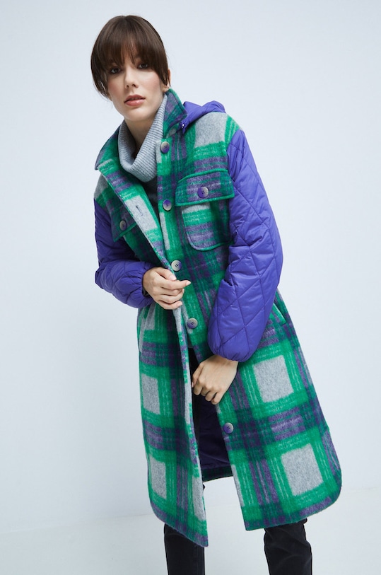 Płaszcz damski w kratę multicolor multicolor RW22.KPD604