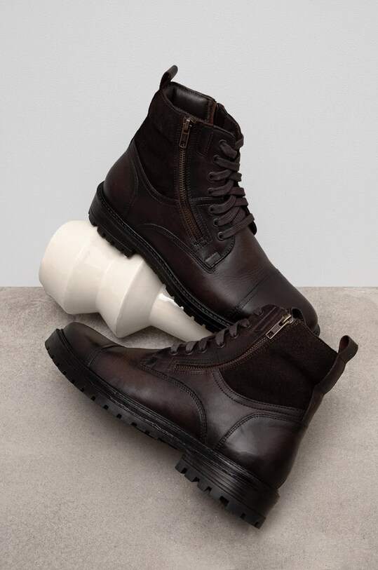 Buty wysokie męskie skórzane kolor brązowy casual brązowy RW22.OBM606