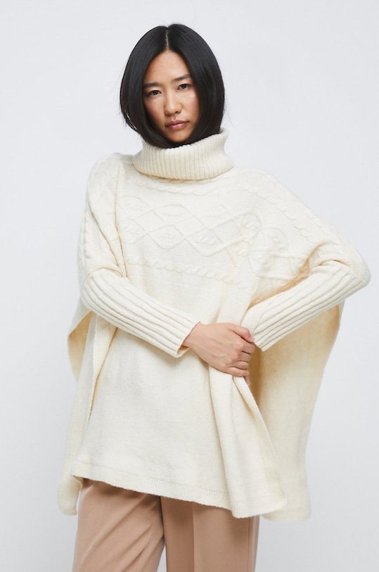 Poncho damskie kremowe średniej grubości beżowy RW22.SAD400