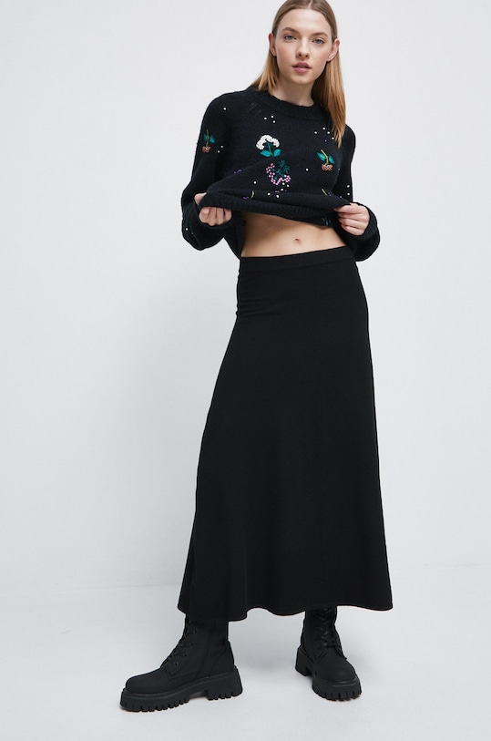 Spódnica damska gładka kolor czarny rozkloszowany czarny RW22.SDD804