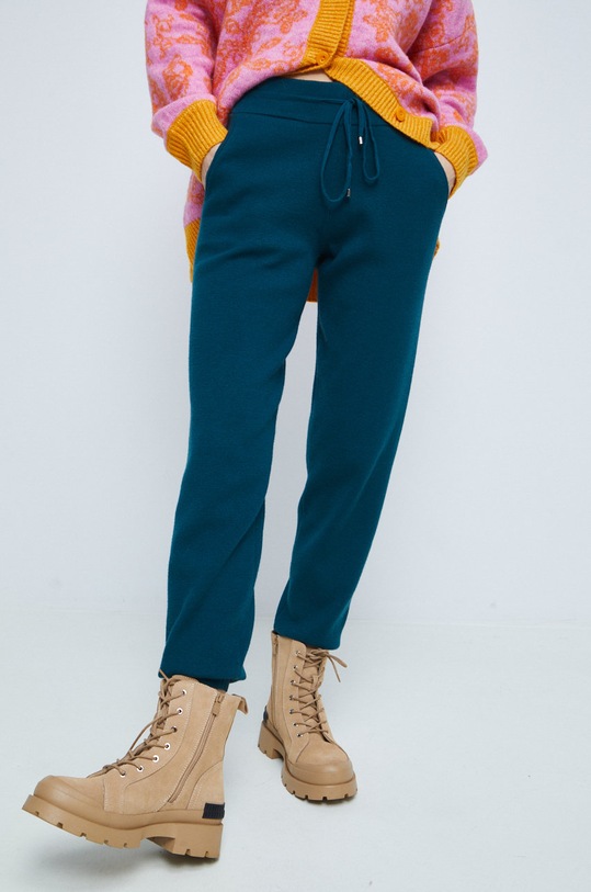 Spodnie dresowe damskie gładkie kolor zielony dzianina turkusowy RW22.SPD706