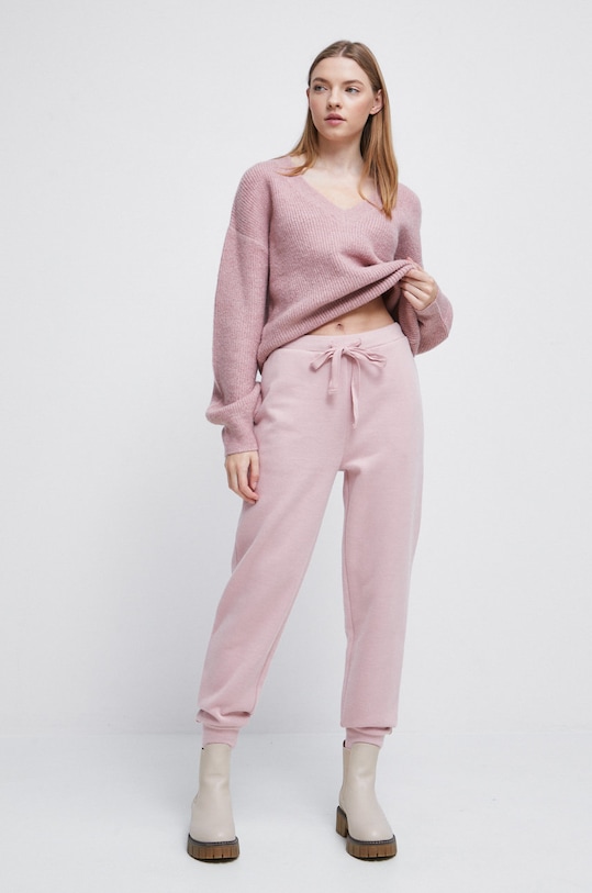 Spodnie dresowe damskie gładkie kolor różowy dzianina różowy RW22.SPD803