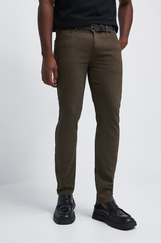 Kalhoty pánské slim fit hnědá barva látka hnědá RW22.SPM092