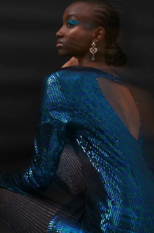 Sukienka damska z cekinami kolor zielony mini turkusowy RW22.SUDA13