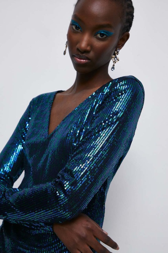 Sukienka damska z cekinami kolor zielony RW22.SUDA13 turkusowy