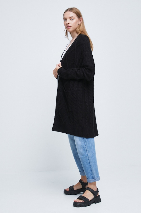 Kardigan damski czarny średniej grubości czarny RW22.SWD034