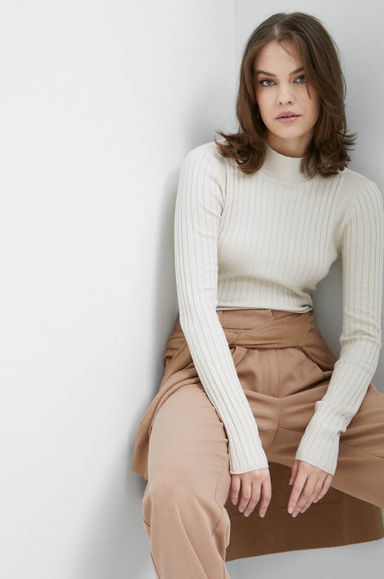 Sweter damski prążkowany beżowy pozostałe beżowy RW22.SWD056