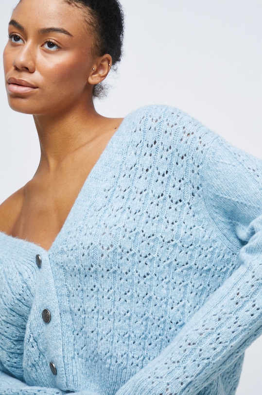 Dámsky kardigán s prímesou vlny V výstrih tyrkysová RW22.SWD302