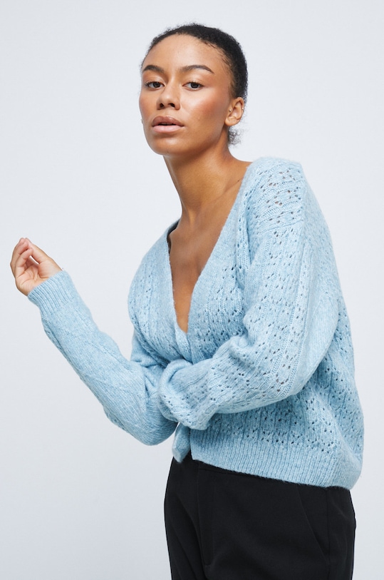 Dámsky kardigán s prímesou vlny tyrkysová RW22.SWD302