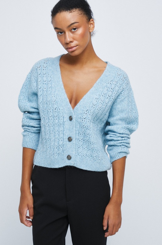 Dámsky kardigán s prímesou vlny RW22.SWD302 tyrkysová