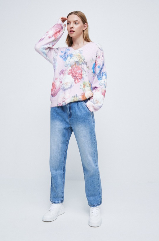 Sweter damski wzorzysty różowy RW22.SWD304 różowy RW22