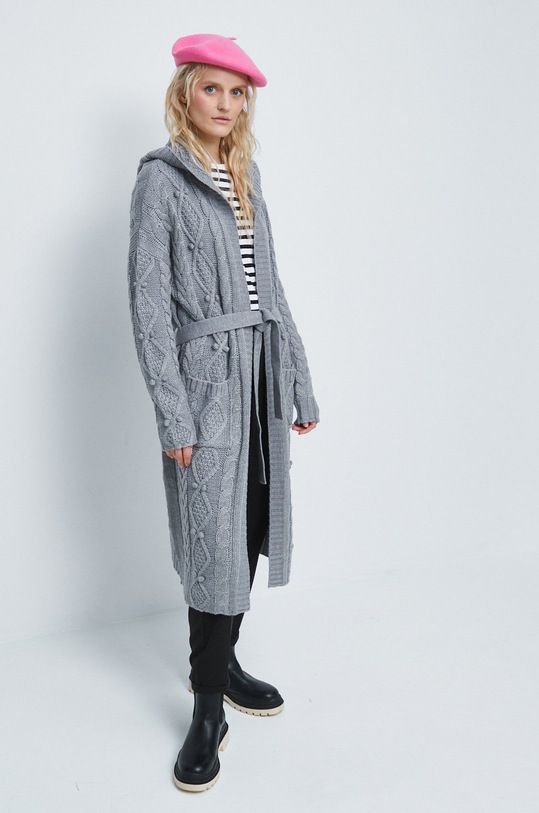 Kardigan damski gładki szary średniej grubości szary RW22.SWD415