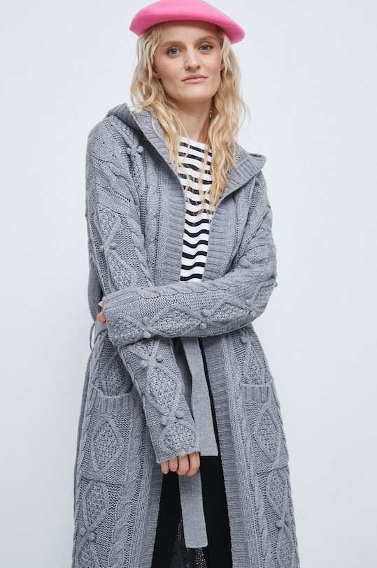 Kardigan damski gładki szary szary RW22.SWD415