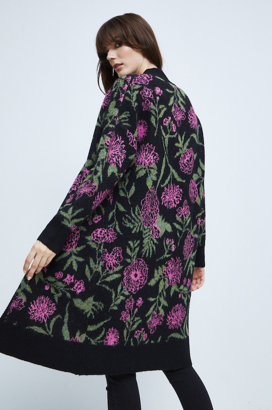 Kardigan damski wzorzysty czarny pozostałe czarny RW22.SWD601