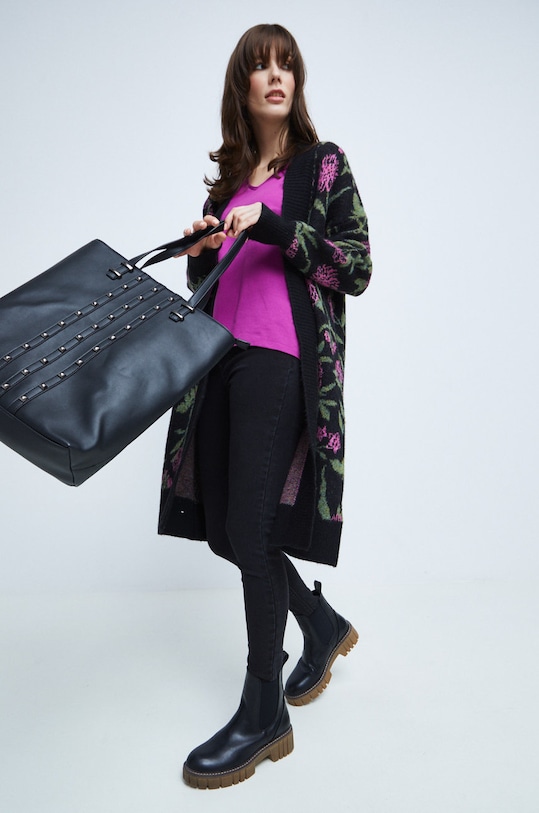 Kardigan damski wzorzysty czarny RW22.SWD601 czarny RW22