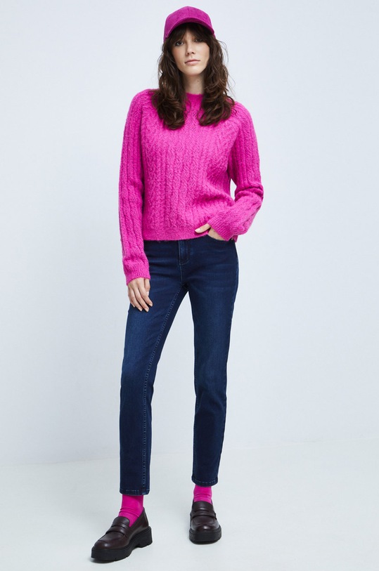 Sweter z domieszką wełny damski różowy RW22.SWD605 różowy RW22