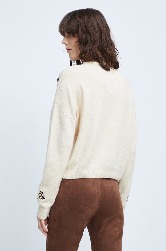 Odzież Kardigan damski z ozdobnym haftem beżowy RW22.SWD607 beżowy