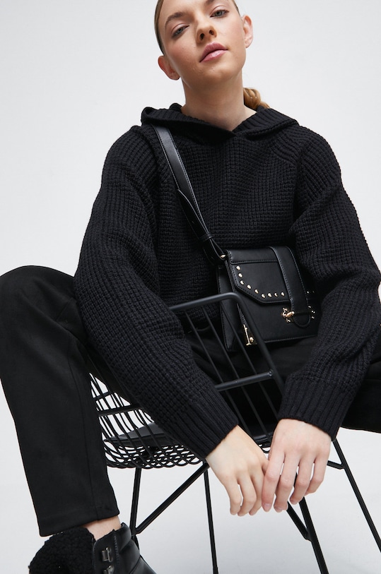 Sweter damski z kapturem kolor czarny gładkie czarny RW22.SWD804