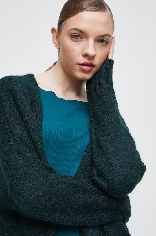 Kardigan dámský z pleteniny zelená barva zelená RW22.SWD814