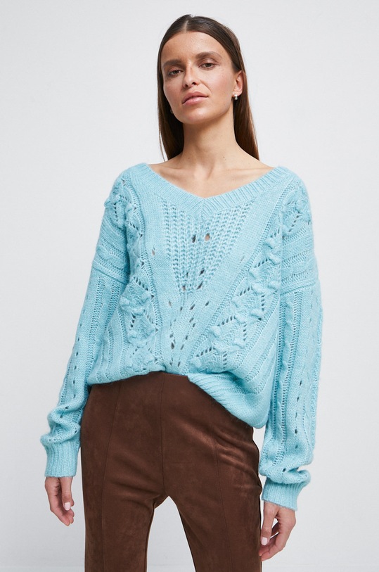 Sweter z domieszką wełny damski kolor turkusowy RW22.SWD909 turkusowy RW22