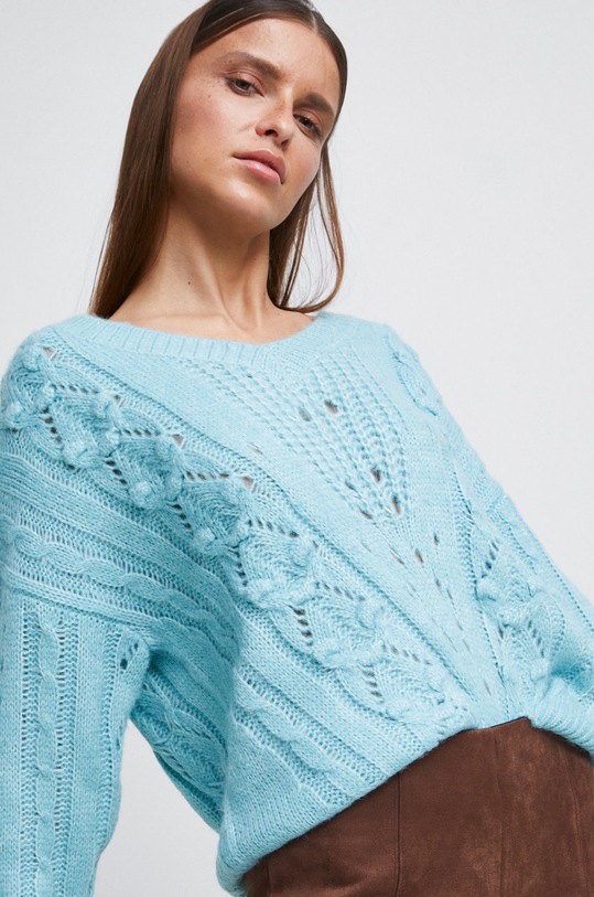 Sweter z domieszką wełny damski kolor turkusowy turkusowy RW22.SWD909