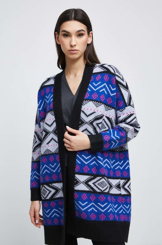 Kardigán s prímesou vlny dámsky stredne hrubá modrá RW22.SWDC03