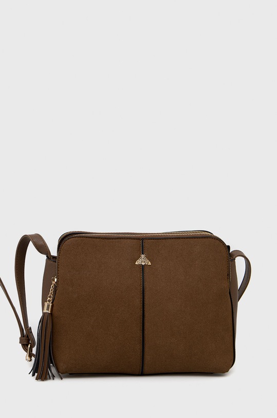 Torebka damska ze skóry ekologicznej i imitacji zamszu beżowa nie mieści A4 beżowy RW22.TOD606