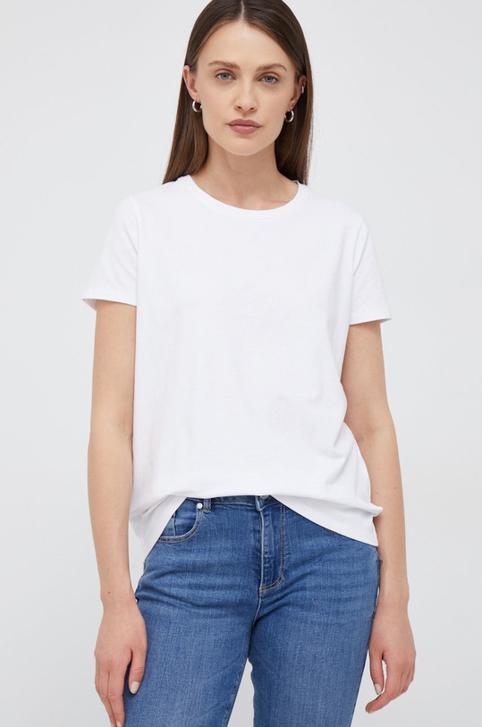 T-shirt bawełniany damski gładki z domieszką elastanu biały biały RW22.TSD021